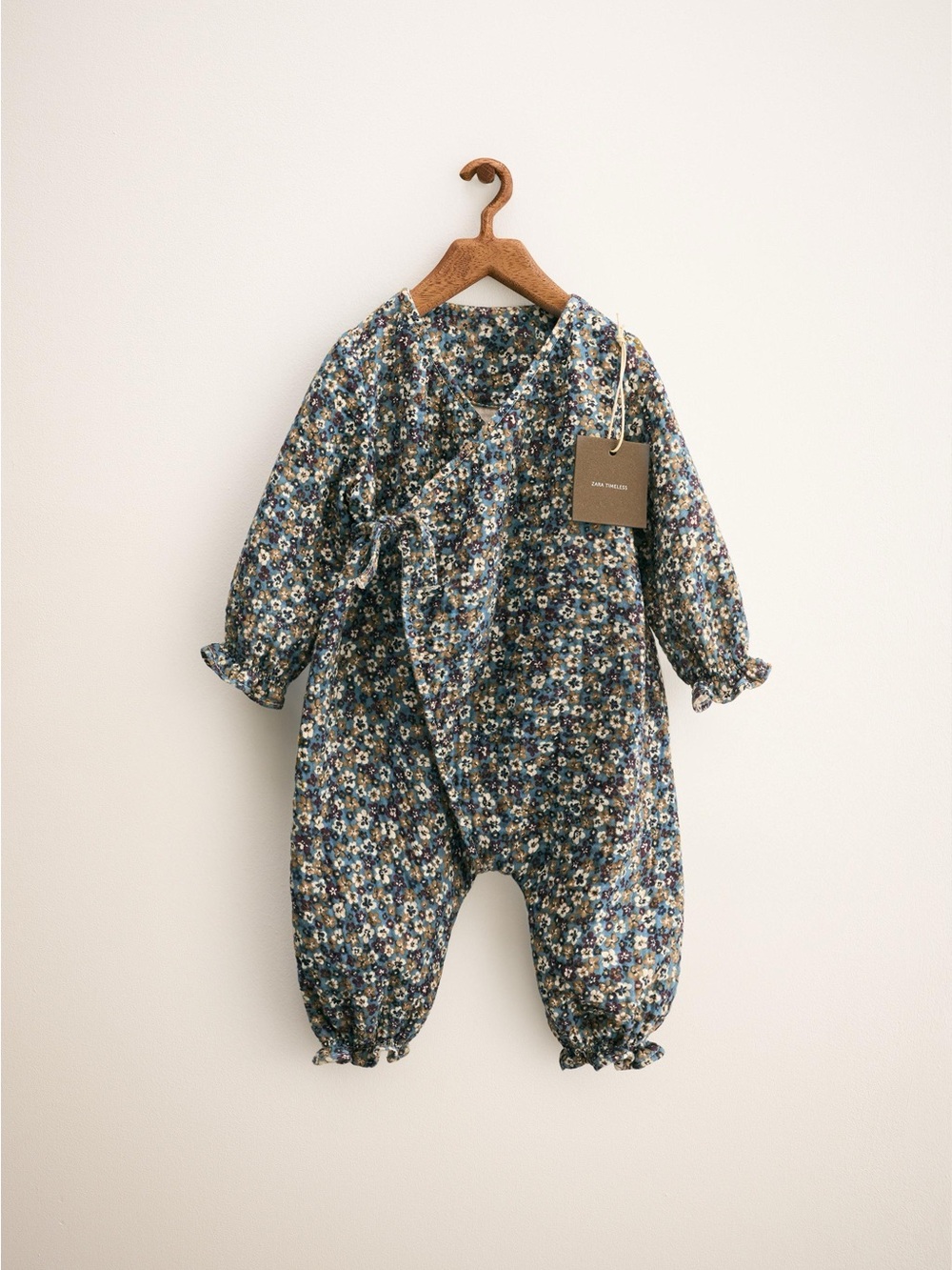Zara Floral Long Sleeve Baby Romper Jumpsuit Greenish Grey Ditsy Print 3-6 month